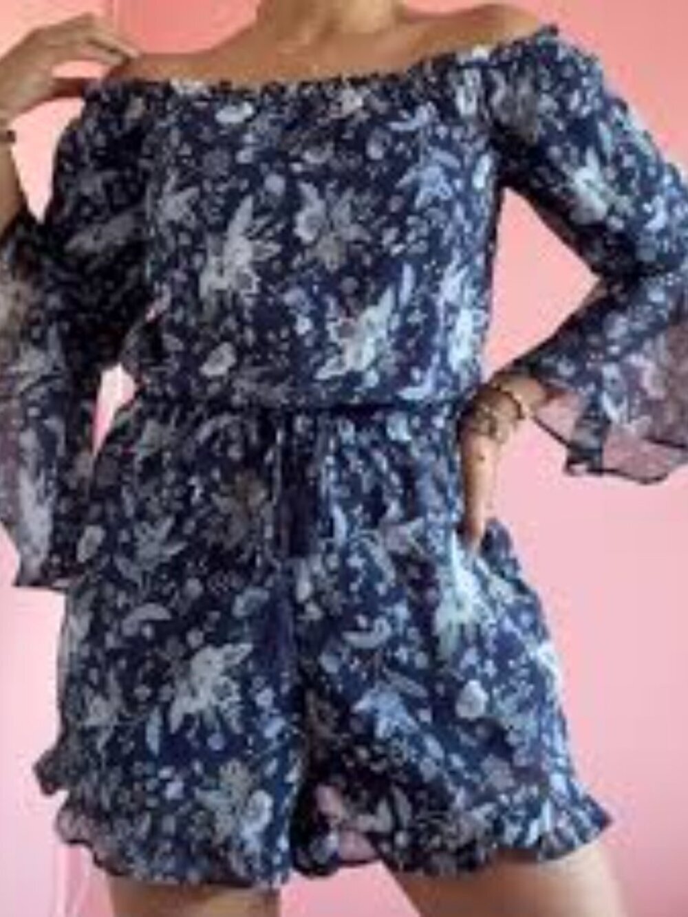 American Eagle Outfitters Blue Floral Shorts Romper